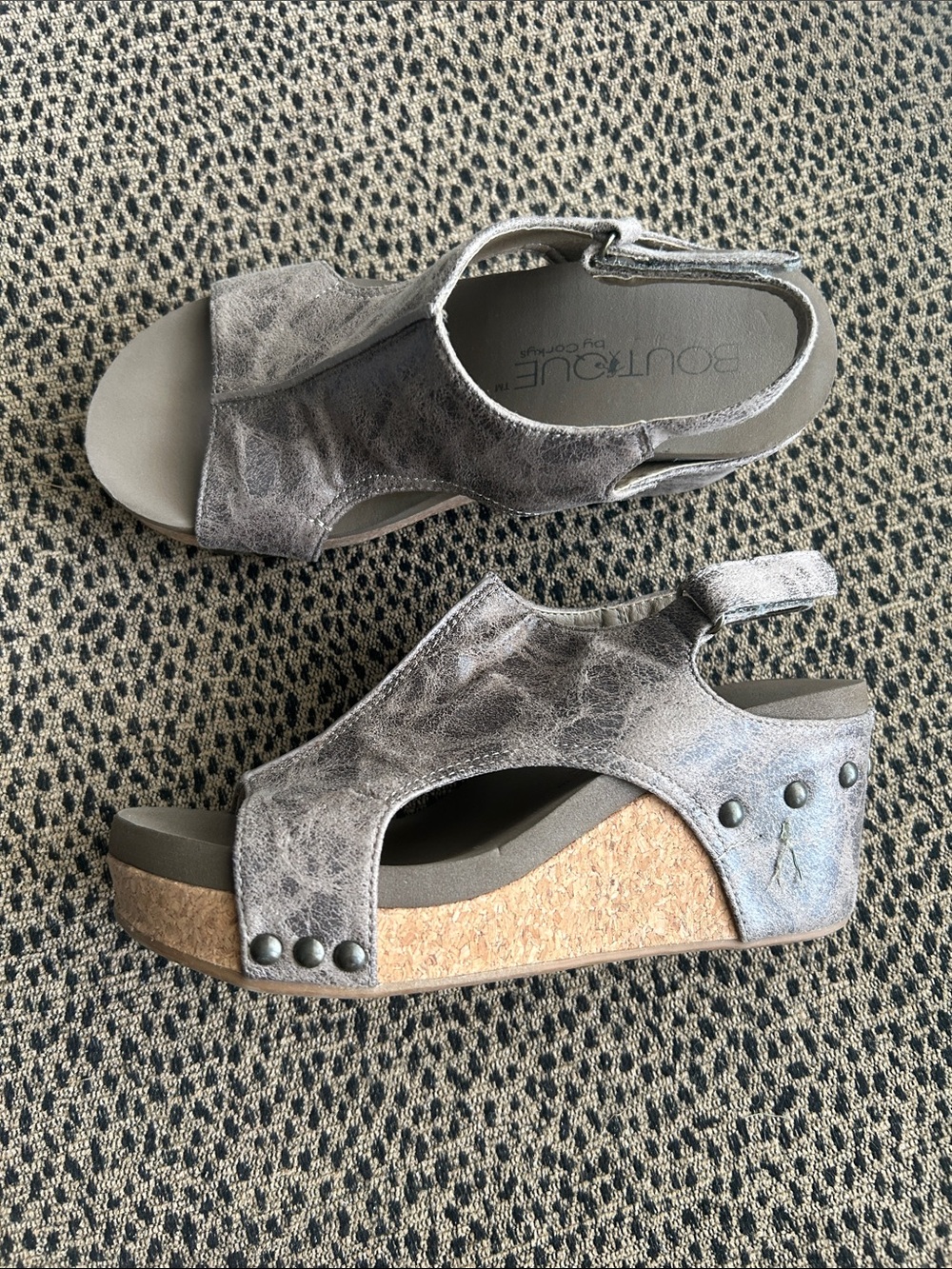 Corkys Gray Distressed Leather Cork Wedge Sandals